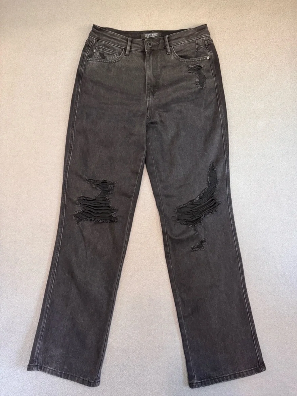 Judy Blue Charcoal Black Denim Distressed 90’s Straight Jeans, size 29 - Picture 1 of 16